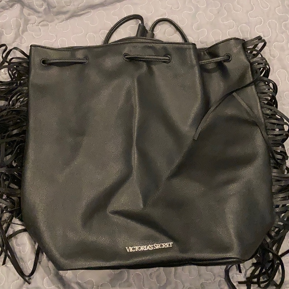 EUC VICTORIAS SECRET black fringe backpack